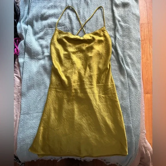 H&M | Dresses | Lime Green Backless Mini Silk Dress | Poshmark
